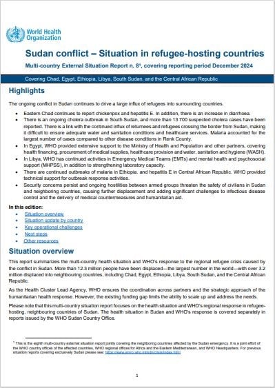 Sudan conflict – Situation in refugee-hosting countries, Multi-country External Situation Report #8, covering the reporting period December 2024