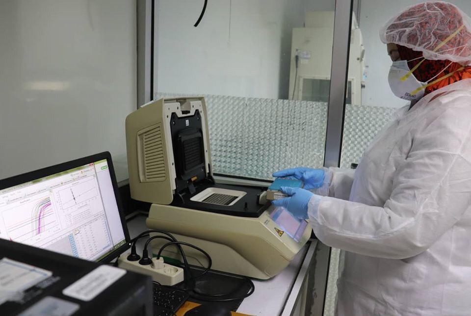 A laboratory technician running tuberculosis text on a machine