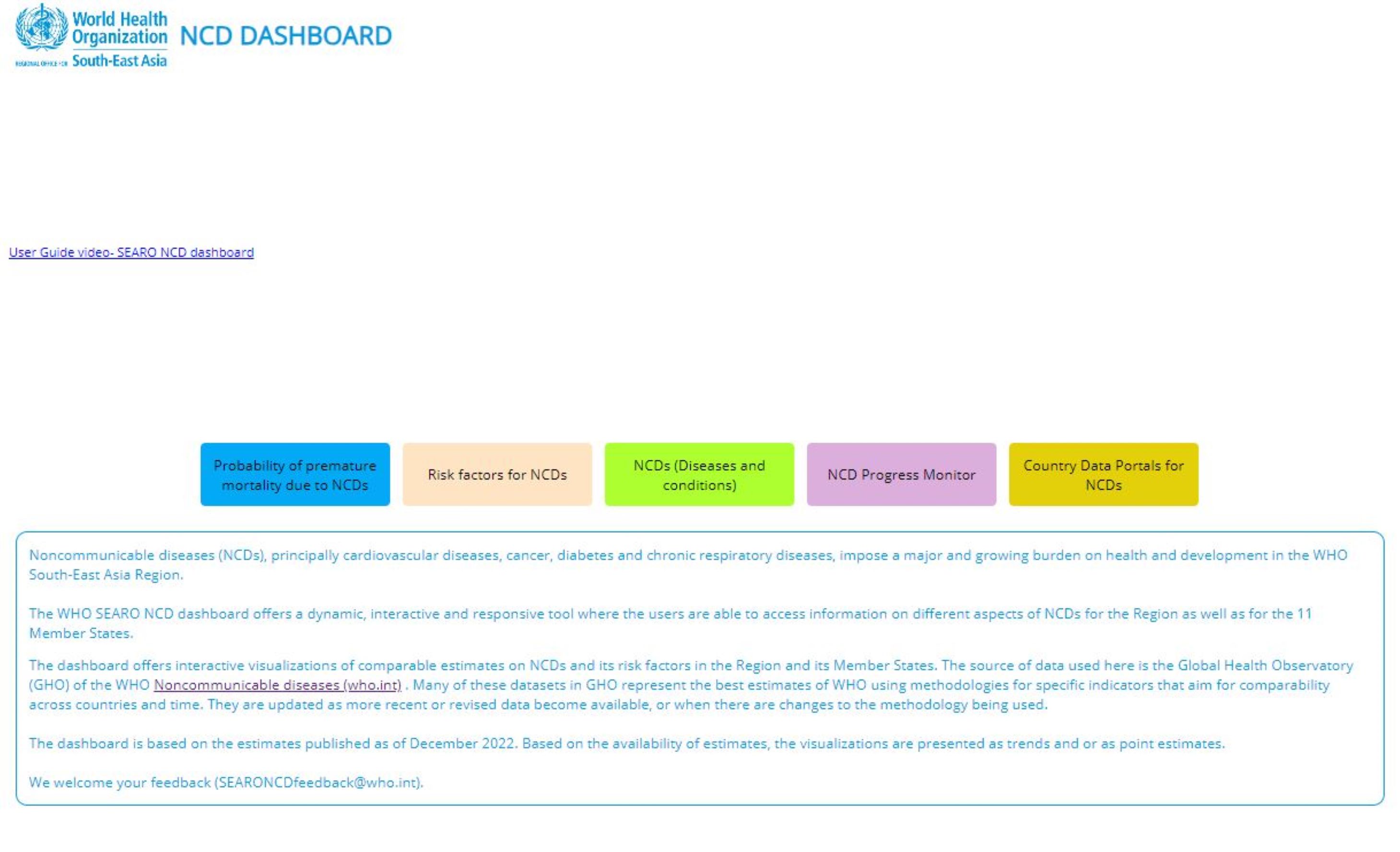 SEAR NCD Dashboard: A dynamic, interactive and responsive tool to access Regional and Country data